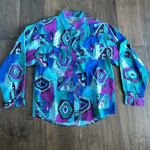 VINTAGE WRANGLER AZTEC BUTTON DOWN WOMEN’S WESTERN SHIRT SIZE XL